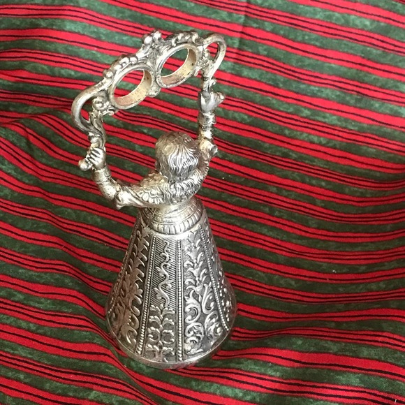 Vintage Ornate Silver plate Wedding Bell Woman holding Wedding Rings 6' x 2 1/2" - Picture 7 of 7